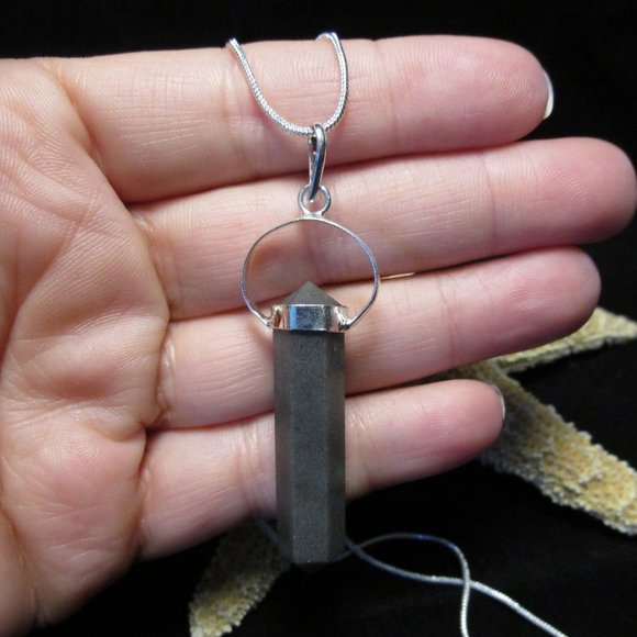 Gray Agate Double Point Pendant Necklace #22 - Picture 2 of 2
